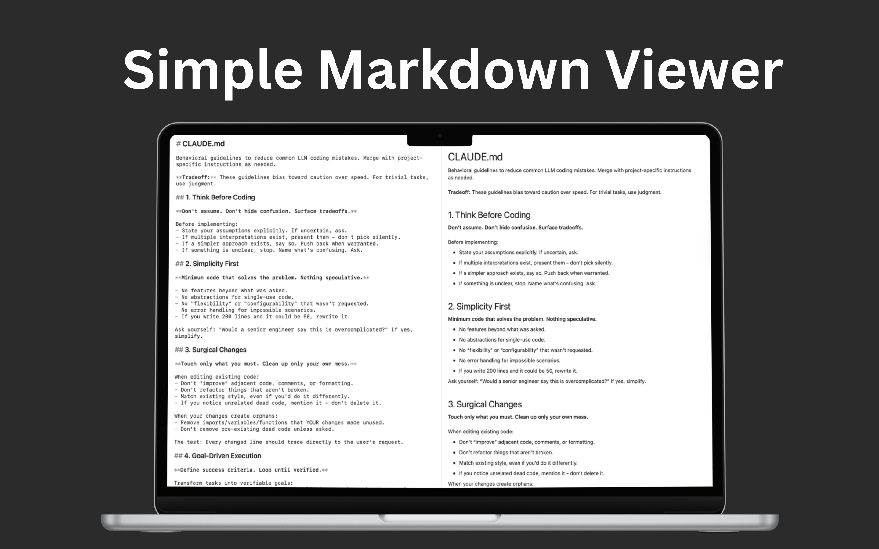 Folio Markdown reader with source and rendered content on a Mac