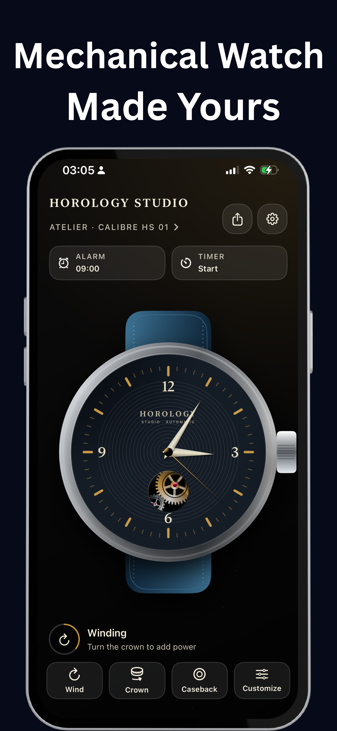 Horology Studio interactive watch on an iPhone